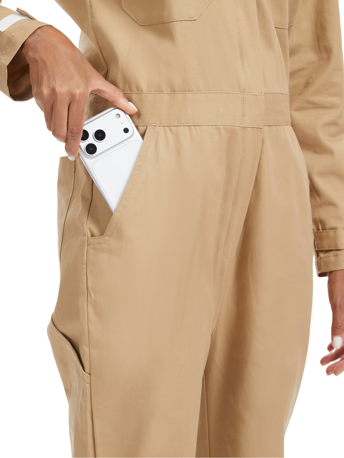 Combinaison de travail à manches longues pour femme WORK IDEA - 100 % coton, poche utilitaire et poches à rabat avec crochet.