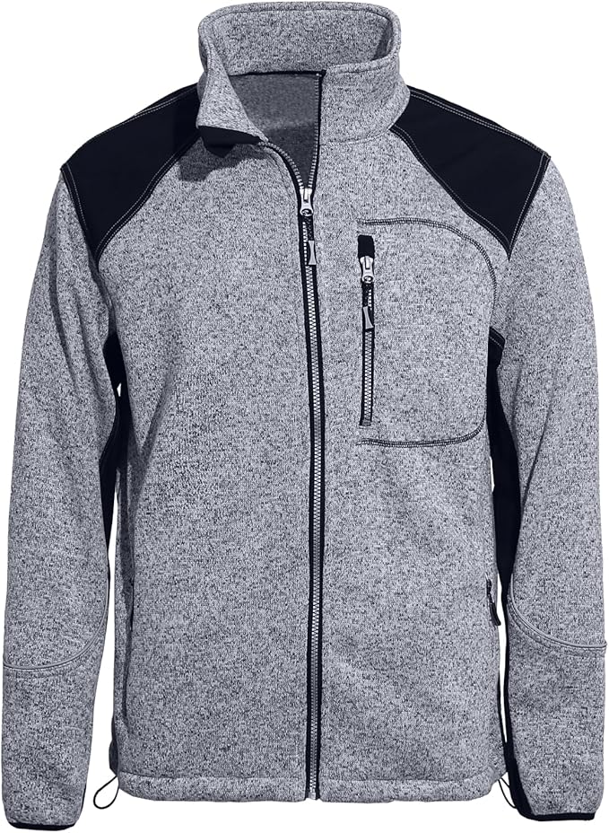 WORK IDEA Men's Knitted Fleece Jacket, Fleece Cardigan, Breathable Outdoor Fleece Jackets for Men, Warm and Lightweight Knitted Fleece Jacket with Zip