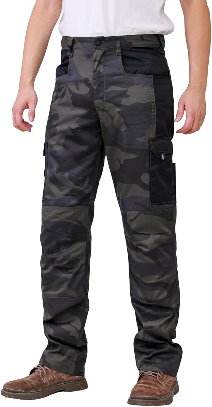 WORK IDEA Mens Work Trousers - Camouflage Trousers Mens Cargo Trousers with Inside Knee Pockets