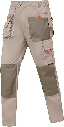 WORK IDEA Mens Work Trousers Oxford Knee Pockets Heavy Duty Canvas