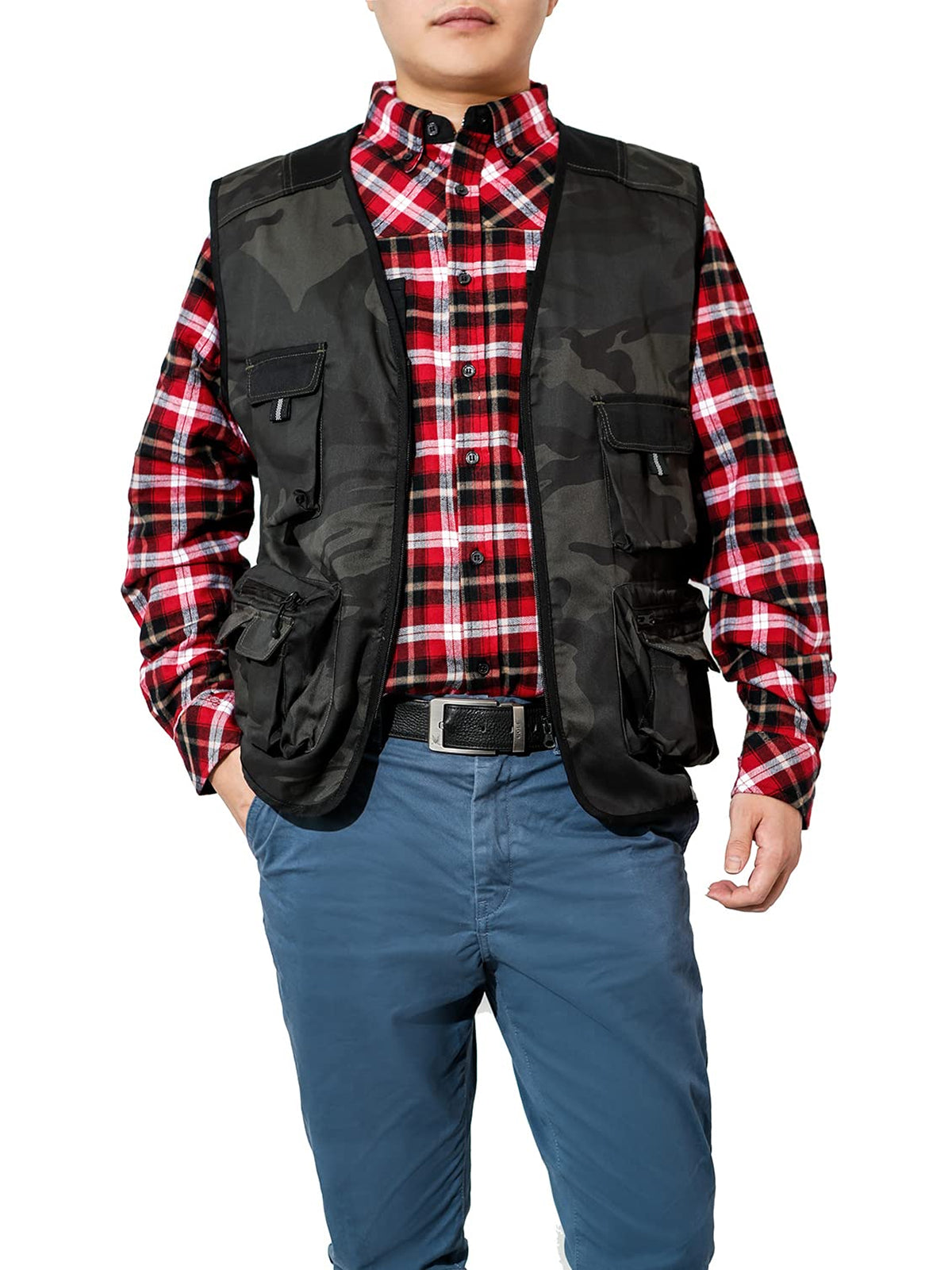 WORK IDEA Men's Outdoor Work Vest Multi-Pocket Fishing Vest Light Field Vest Camouflage Vest Summer Multifunctional Vest Breathable Fishing Vest