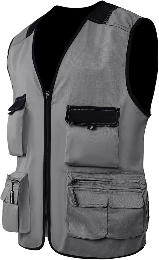 WORK IDEA Men's Outdoor Work Vest Multi-Pocket Fishing Vest Light Field Vest Camouflage Vest Summer Multifunctional Vest Breathable Fishing Vest
