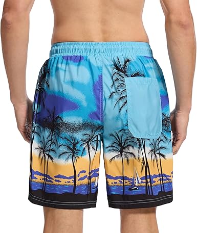 WORK IDEA Men's Quick-Drying Swimming Trunks with Print 100% Polyester - Summer Beach Board Shorts