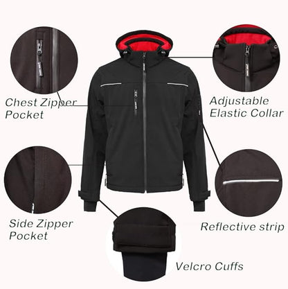WORK IDEA Softshell Jacket Men's Waterproof Breathable with Removable Hoodie, Cycling Jacket, Rain Jacket, Work Jacket, Outdoor Hiking