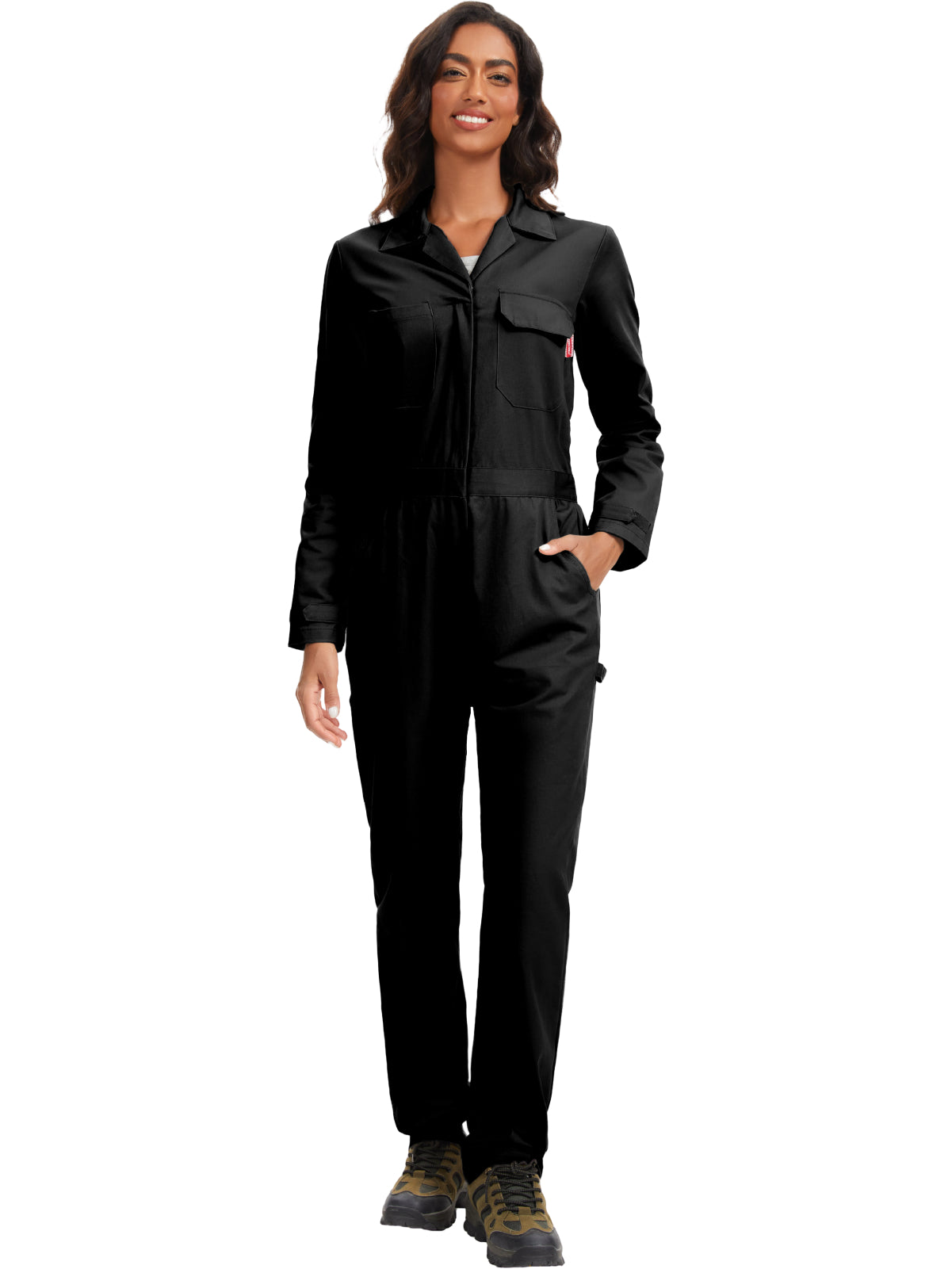 Combinaison de travail à manches longues pour femme WORK IDEA - 100 % coton, poche utilitaire et poches à rabat avec crochet. 