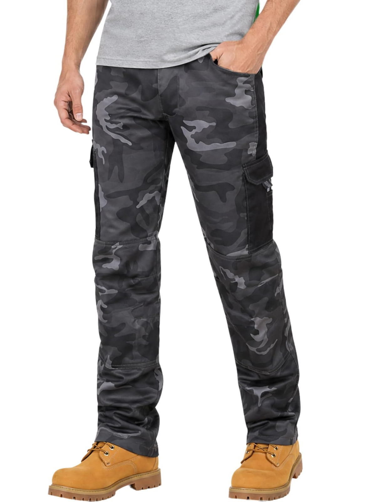 WORK IDEA Mens Work Trousers - Camouflage Trousers Mens Cargo Trousers with Inside Knee Pockets
