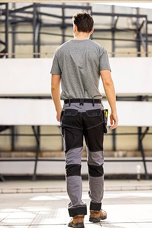 WORK IDEA Men's Work Trousers, Trousers with Multifunctional Pockets, Trousers with Removable Flight Pockets, Oxford Knee Pockets, Cotton Stretch Trousers