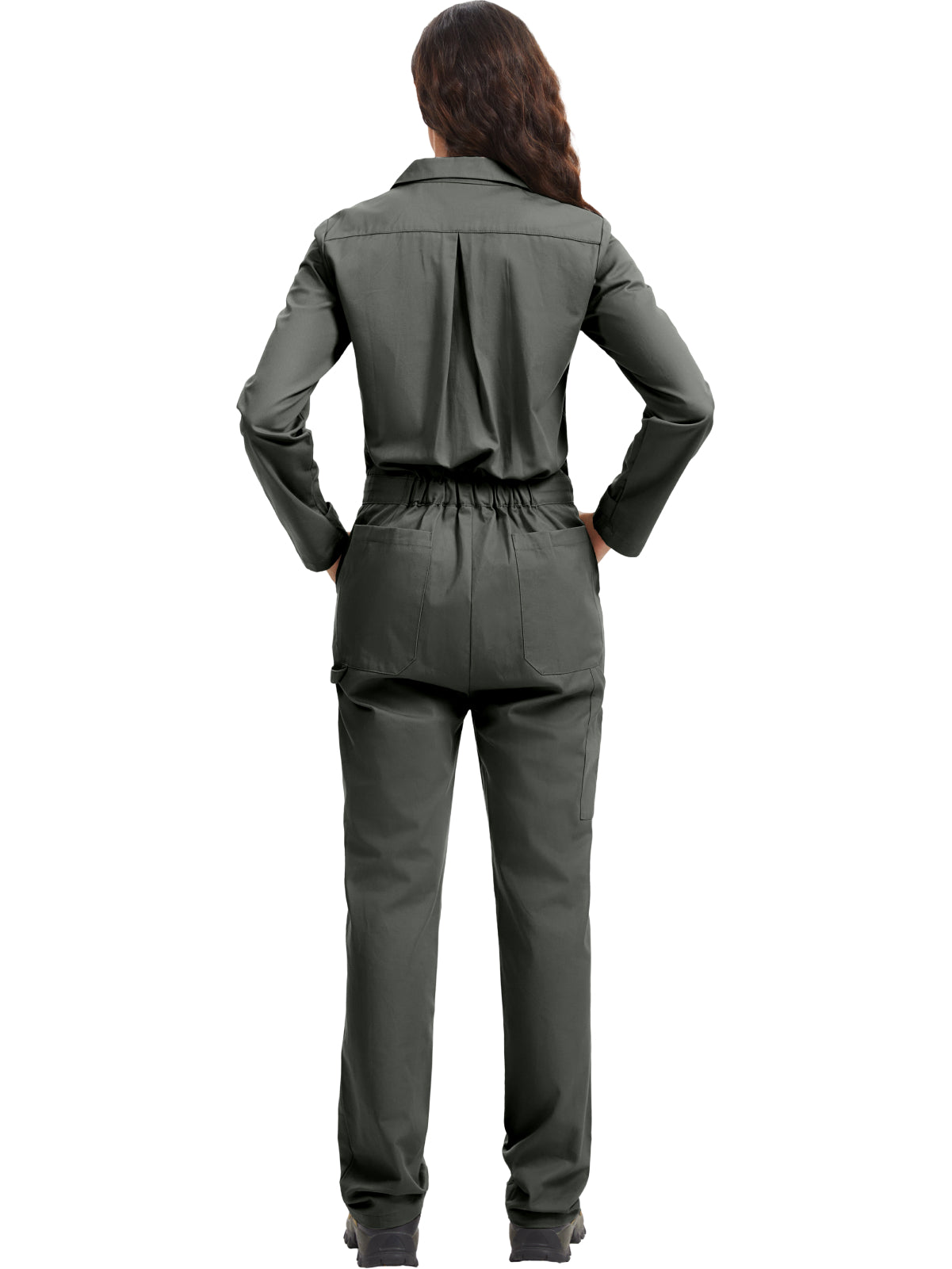 Combinaison de travail à manches longues pour femme WORK IDEA - 100 % coton, poche utilitaire et poches à rabat avec crochet. 