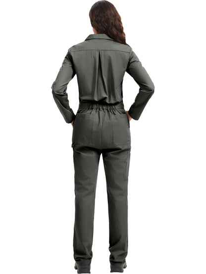 Combinaison de travail à manches longues pour femme WORK IDEA - 100 % coton, poche utilitaire et poches à rabat avec crochet. 