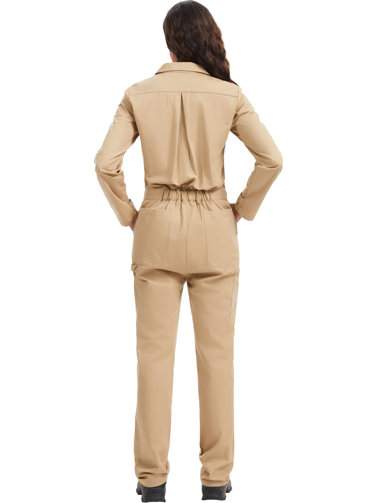 Combinaison de travail à manches longues pour femme WORK IDEA - 100 % coton, poche utilitaire et poches à rabat avec crochet. 