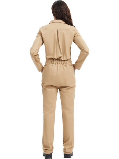 Combinaison de travail à manches longues pour femme WORK IDEA - 100 % coton, poche utilitaire et poches à rabat avec crochet. 
