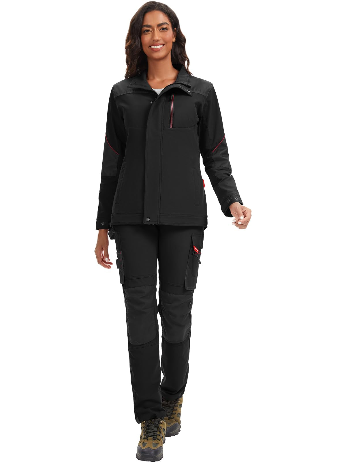 Combinaison de travail à manches longues pour femme WORK IDEA - 100 % coton, poche utilitaire et poches à rabat avec crochet. 