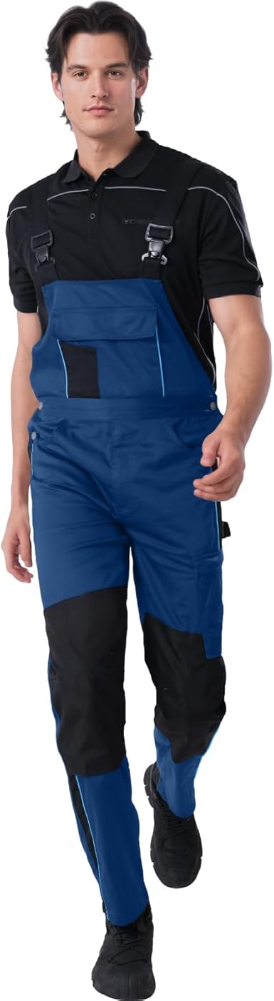 WORK IDEA Mens Stretch Work Dungarees with Multiple Pockets and Tool Pockets