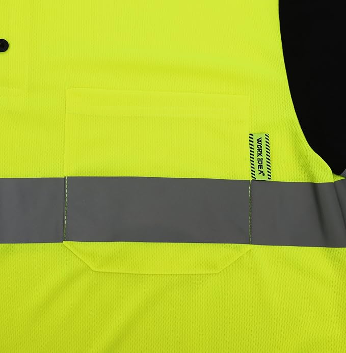 WORK IDEA Men's Hi-Vis Polo Shirt, Reflective Work Polo Shirt