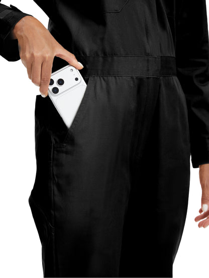 Combinaison de travail à manches longues pour femme WORK IDEA - 100 % coton, poche utilitaire et poches à rabat avec crochet. 