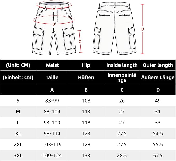 WORK IDEA Men's Summer Cargo Shorts with Elastic Waistband and Utility Pockets - Work Trousers for Outdoor, Leisure, Everyday Use
