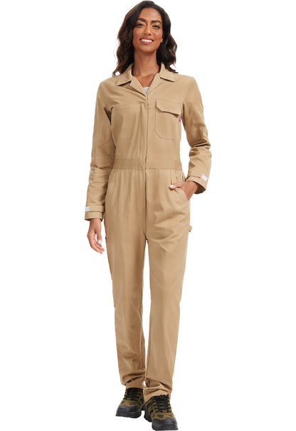 Combinaison de travail à manches longues pour femme WORK IDEA - 100 % coton, poche utilitaire et poches à rabat avec crochet. 