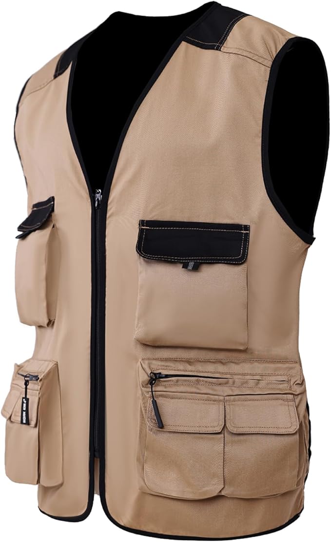 WORK IDEA Men's Outdoor Work Vest Multi-Pocket Fishing Vest Light Field Vest Camouflage Vest Summer Multifunctional Vest Breathable Fishing Vest