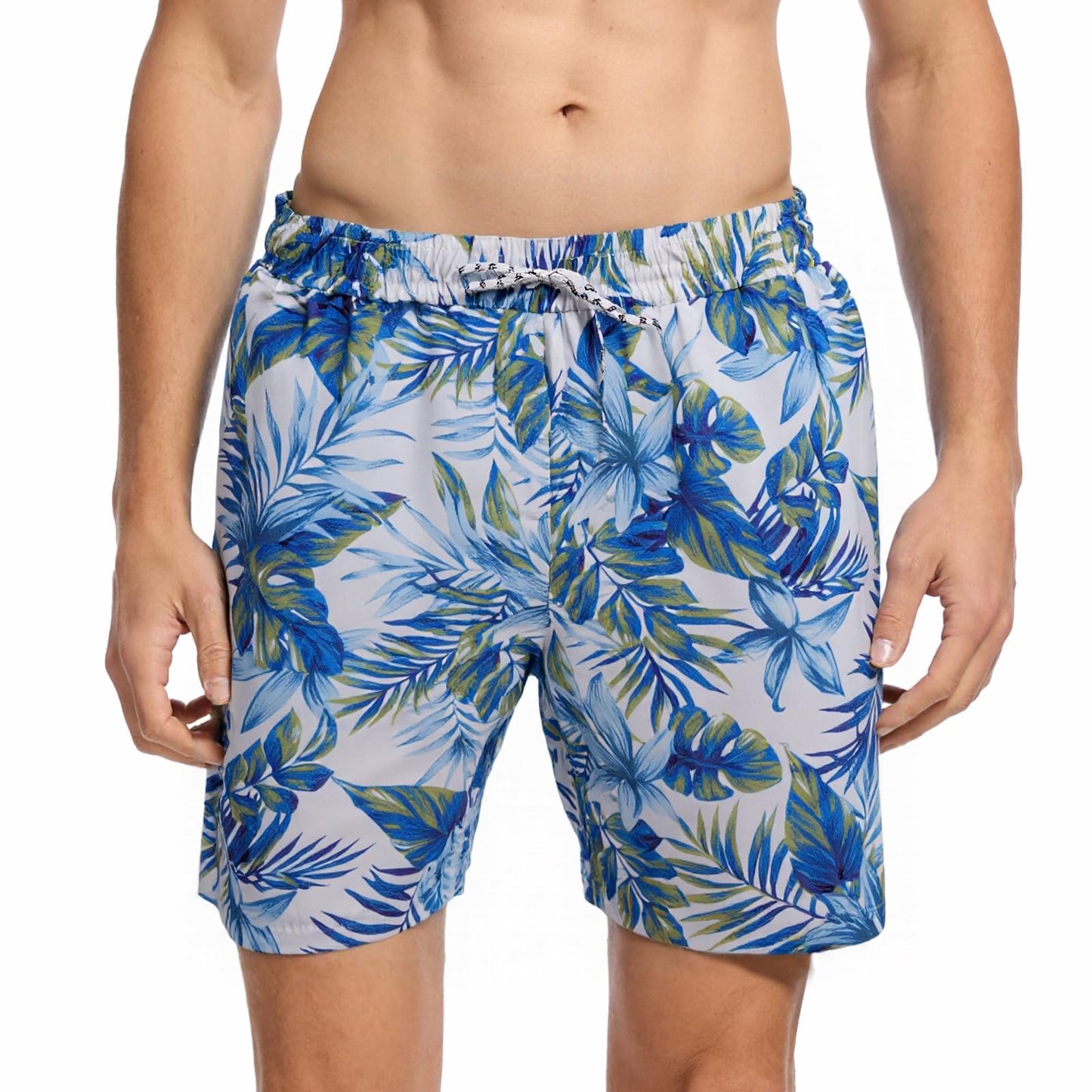WORK IDEA Men's Quick-Drying Swimming Trunks with Print 100% Polyester - Summer Beach Board Shorts