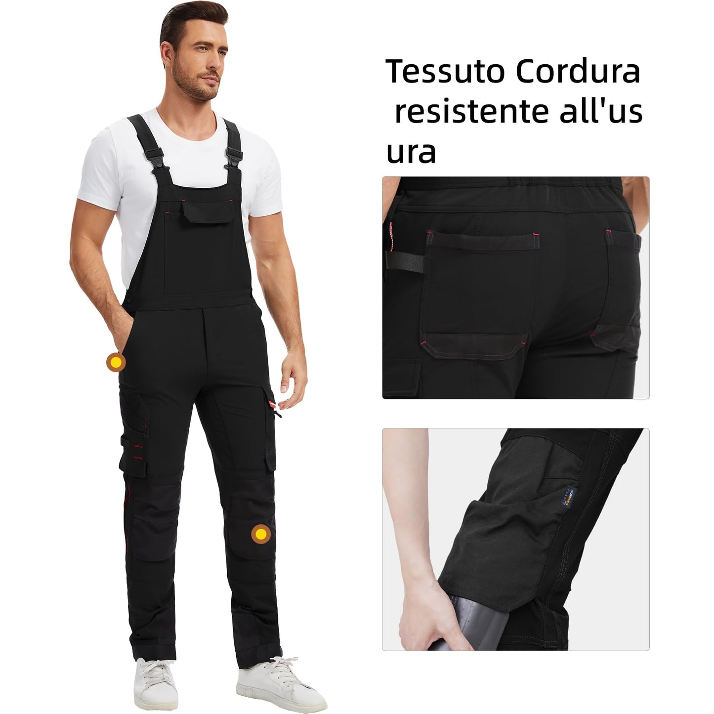 WORK IDEA Mens Work Dungarees with Good Stretch, Many Pockets and Partial Use of Cordura Fabric for Increased Abrasion Resistance, Suitable for Various Work Environments