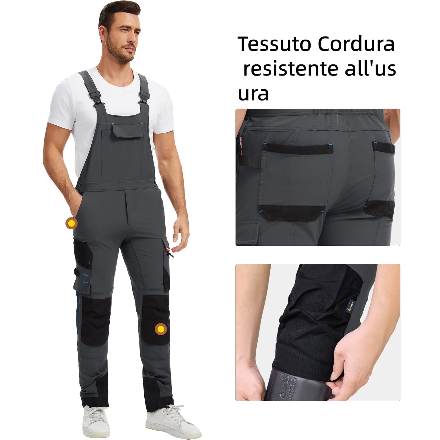 WORK IDEA Mens Work Dungarees with Good Stretch, Many Pockets and Partial Use of Cordura Fabric for Increased Abrasion Resistance, Suitable for Various Work Environments