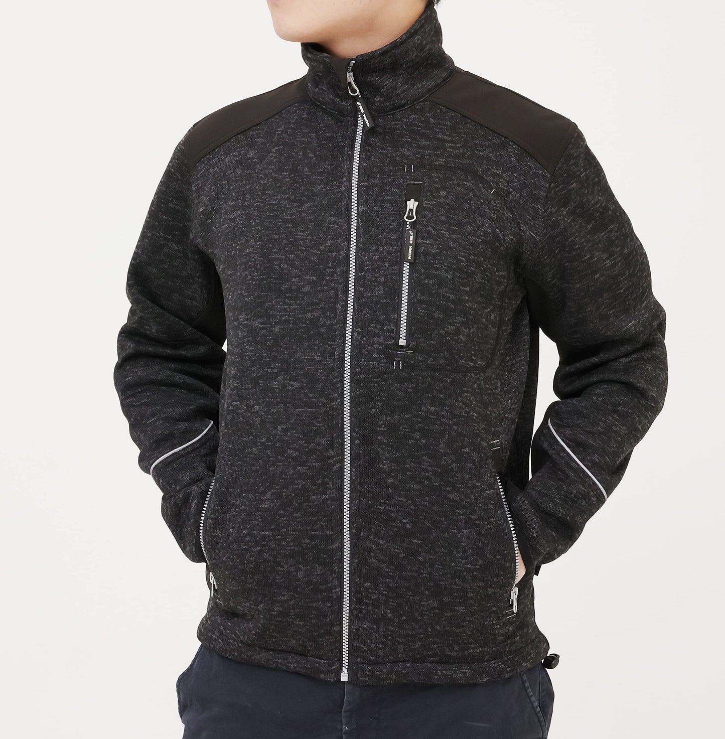 WORK IDEA Men's Knitted Fleece Jacket, Fleece Cardigan, Breathable Outdoor Fleece Jackets for Men, Warm and Lightweight Knitted Fleece Jacket with Zip