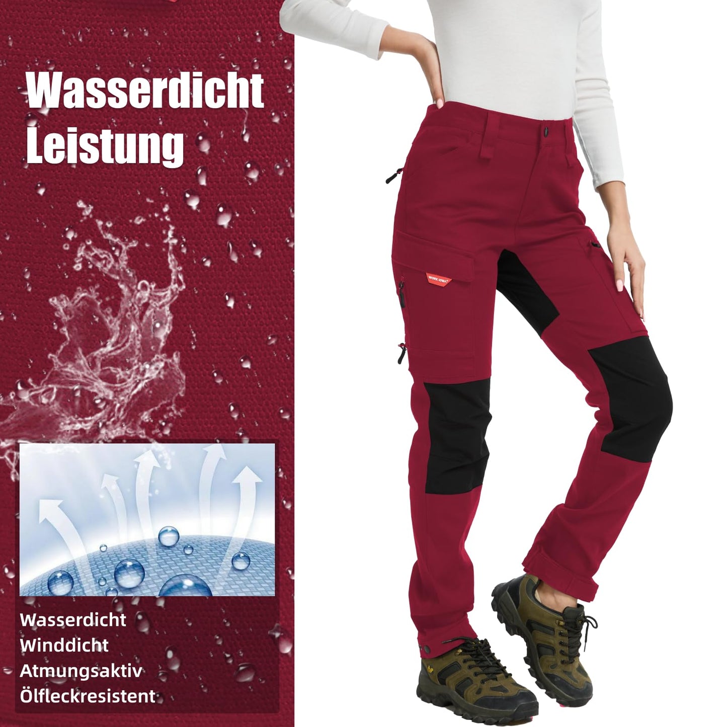 WORK IDEA Women's Hiking Trousers, Stretch Slim Fit, Water Resistant, for Outdoor Activities
