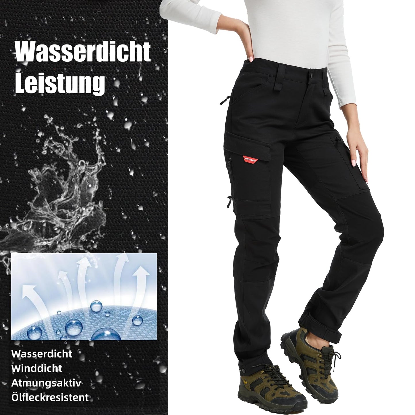 WORK IDEA Women's Hiking Trousers, Stretch Slim Fit, Water Resistant, for Outdoor Activities
