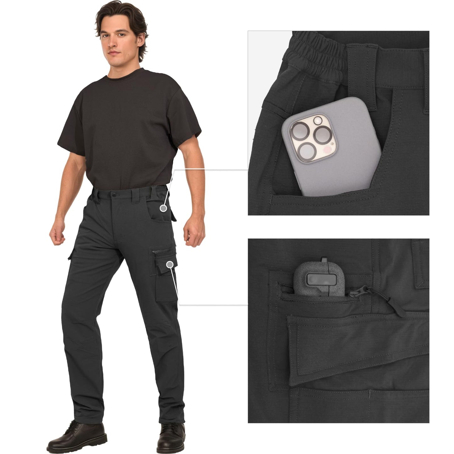 WORK IDEA Outdoorhose für Herren Wanderhose Wasserdicht & Elastisch Softshellhose Atmungsaktiv Weiche für Trekking, Bergsteigen und Freizeit