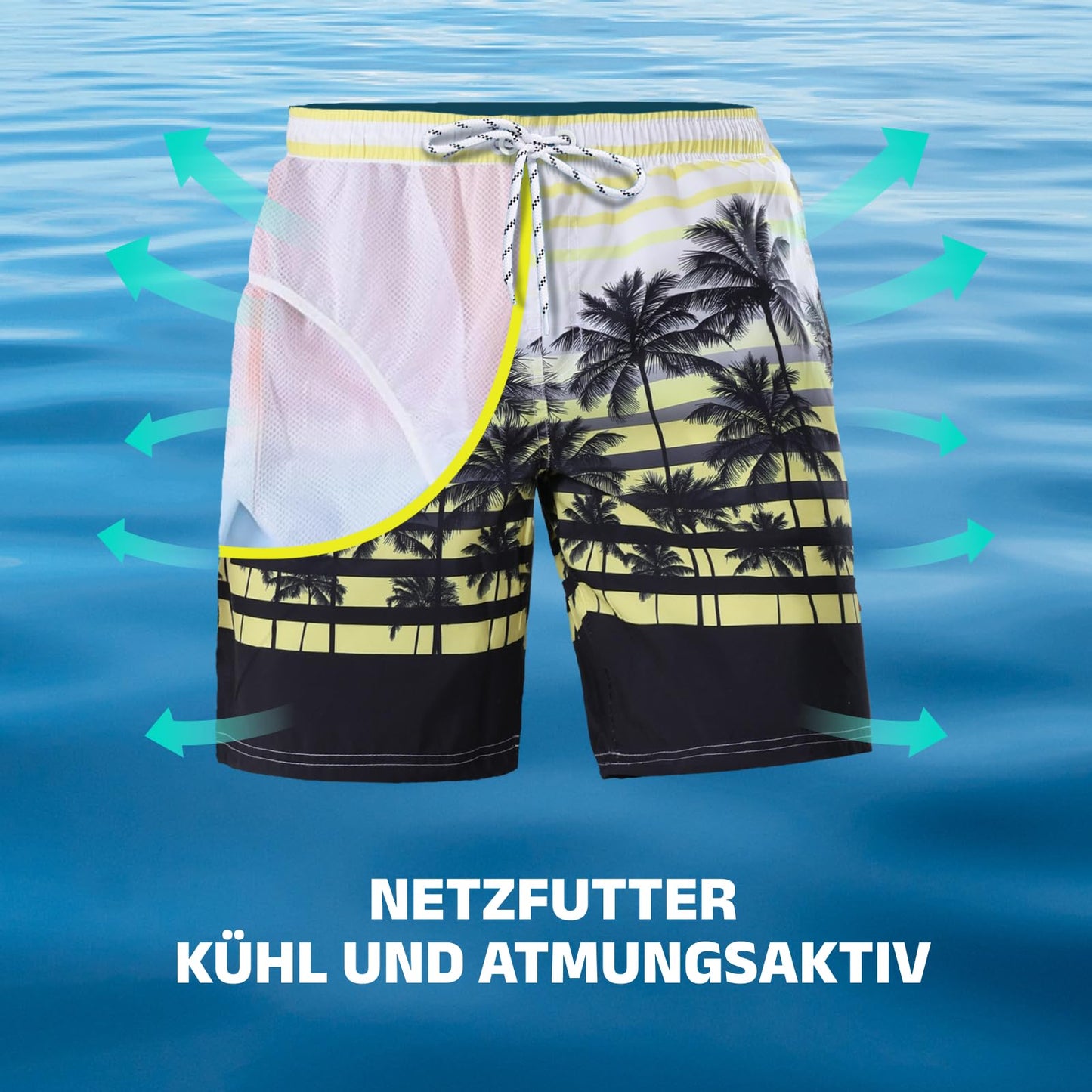 WORK IDEA Men's Quick-Drying Swimming Trunks with Print 100% Polyester - Summer Beach Board Shorts