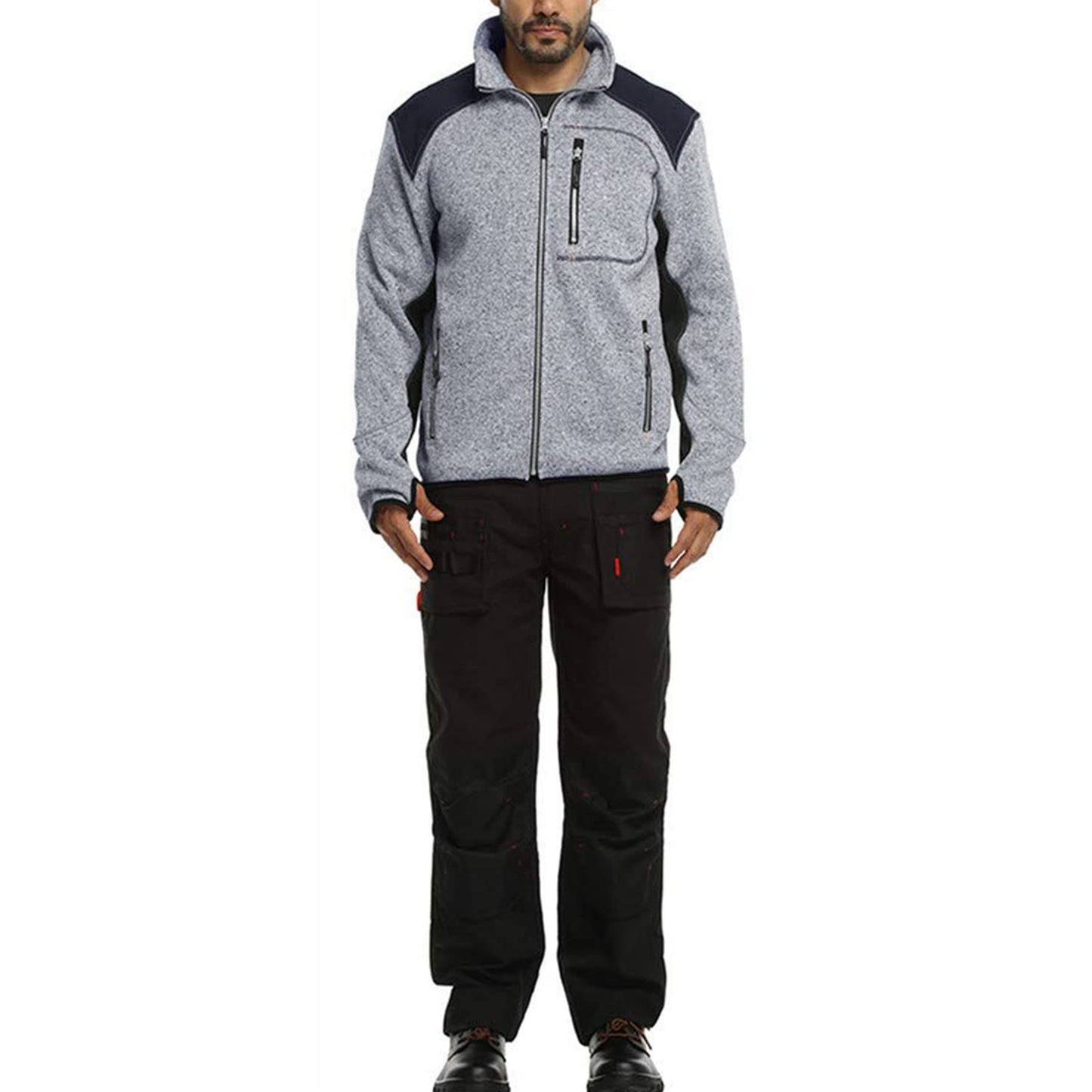WORK IDEA Men's Knitted Fleece Jacket, Fleece Cardigan, Breathable Outdoor Fleece Jackets for Men, Warm and Lightweight Knitted Fleece Jacket with Zip