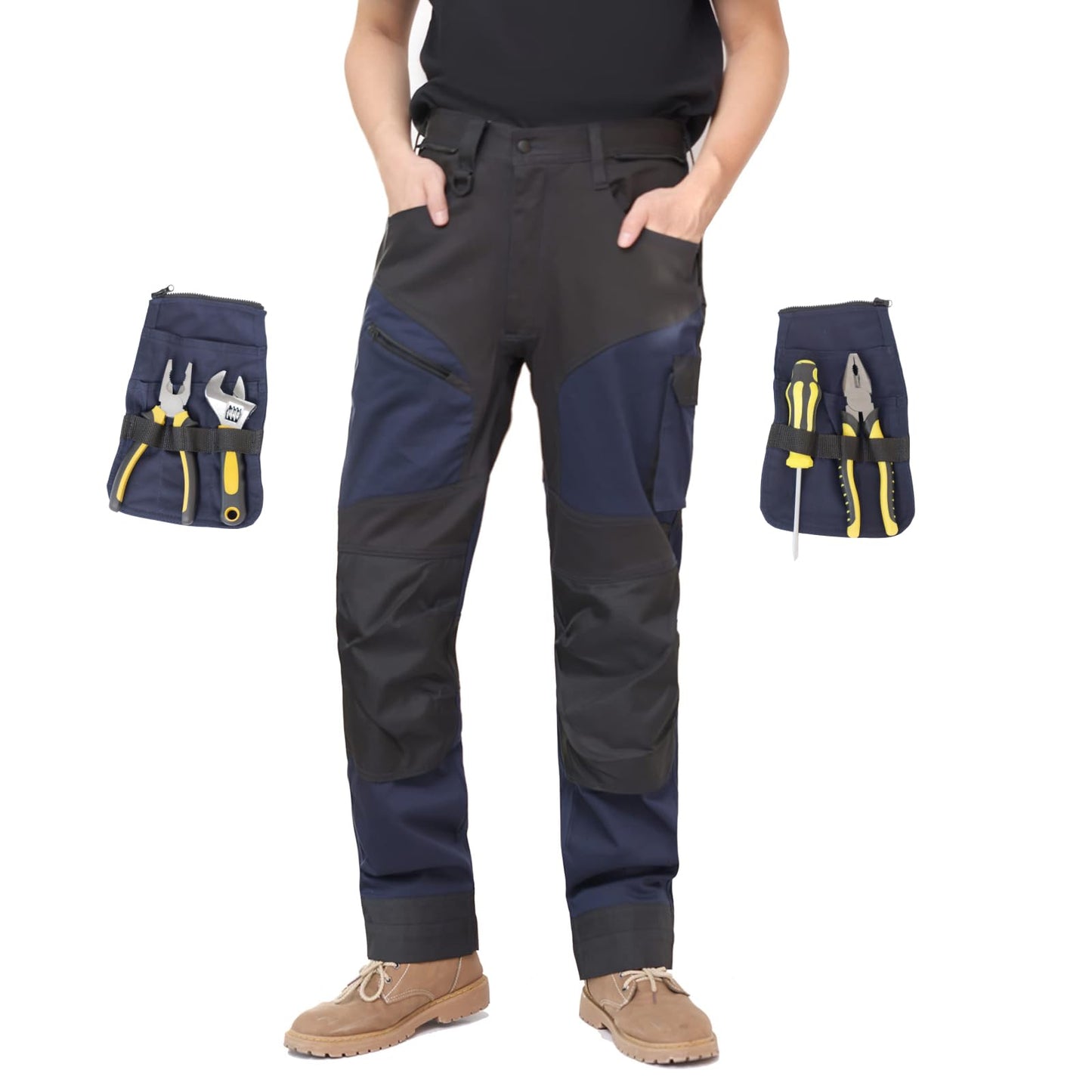 WORK IDEA Men's Work Trousers, Trousers with Multifunctional Pockets, Trousers with Removable Flight Pockets, Oxford Knee Pockets, Cotton Stretch Trousers